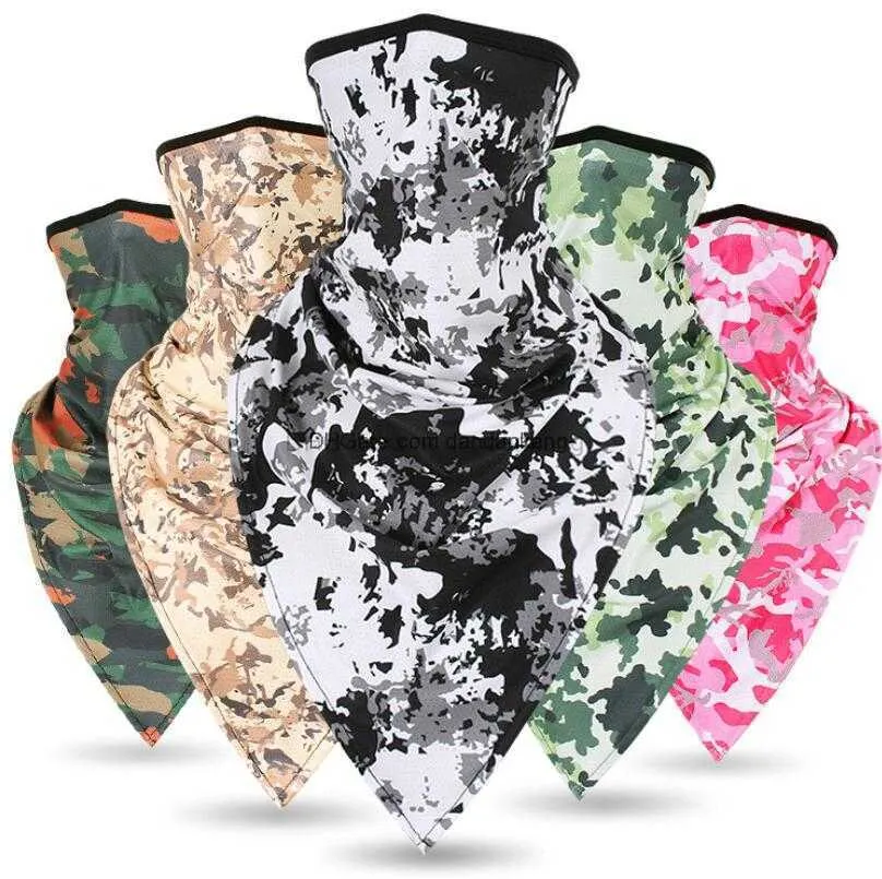 Tactisch IJs zijde driehoek Magische sjaals Mannen vrouwen zomer Koeling Ademend snel droog Mesh materiaal camouflage Halfgelaatsmasker Fietsen Jagen Nekwarmer Tulband