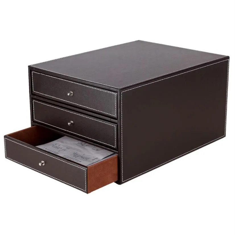 Wooden Leather 3 Layer Desk Drawer Unit Set With Filing