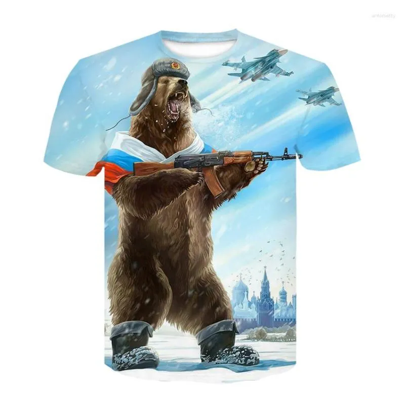 رجال القمصان من الرجال ملابس 2023 العلامة التجارية روسيا تي شيرت دب حرب Tshirt Teshird Gun Tees Tops Tops Tops مع طباعة ثلاثية الأبعاد مضحكة