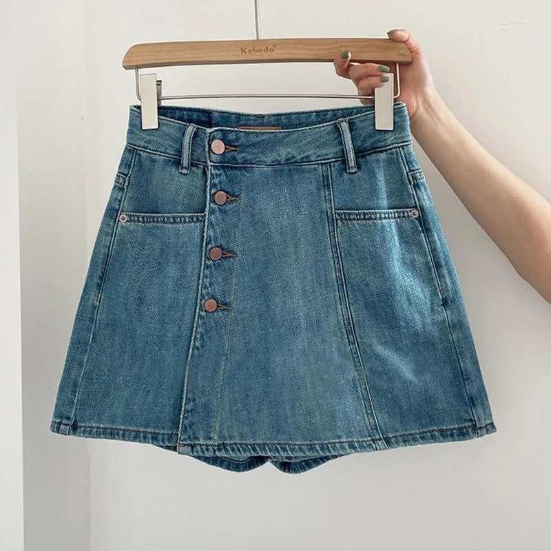 Women's Jeans Trend Denim Skirt 2023 Summer Shorts High-waisted Thin Multi-button A-line Culottes Wide Leg Pants Women