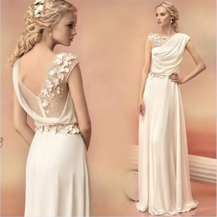 Långa kvällsklänningar 2016 brud prinsessan bankett spets chiffon prom klänning grekisk gudinna elegant rygglös blomma plus storlek formell dr2163