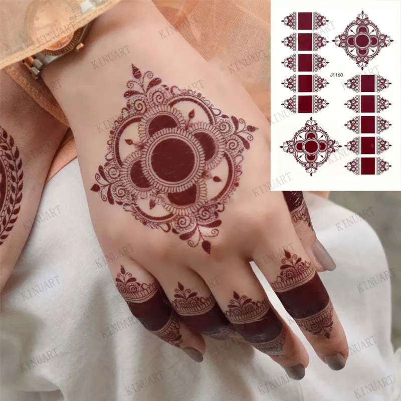 Waterproof Brown Henna Mehndi Tattoo Stickers For Women Lace Hand Size