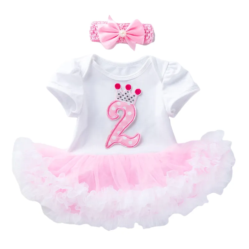 2e anniversaire tenue 2 ans barboteuse Tutu robe pour bébé fille nouveau-né enfant en bas âge body robe de baptême avec bandeau à fleurs