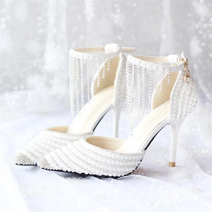 2019 New Arrival Summer Wedding Shoes Bride Pearl Crystal Dress Shoes Handcraft High Heel Platforms Prom Party Shoes300v