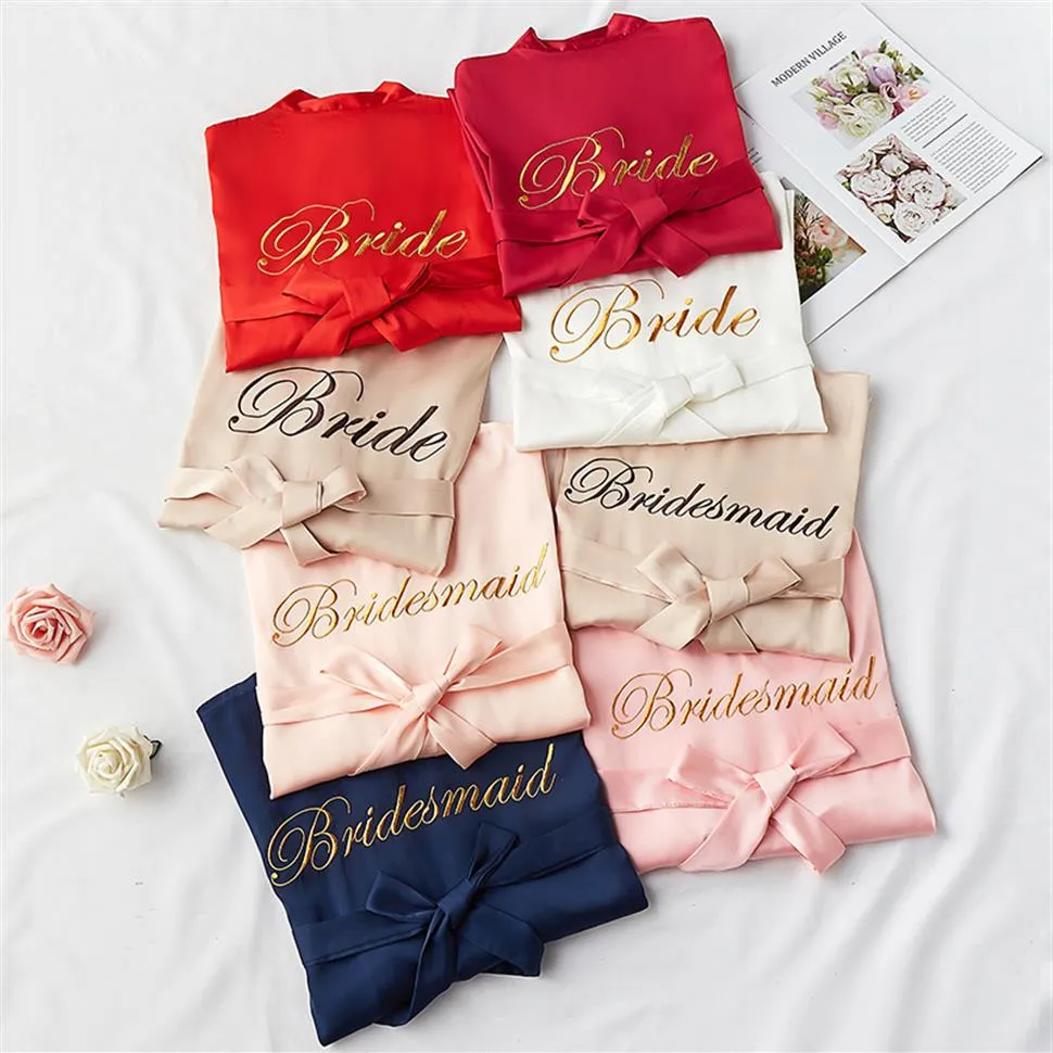 Brautjungfern-Roben aus Satin-Chiffon, 2019, individuelles Design, Geschenke für Brautjungfern, Stickerei, Braut-Party-Roben, halbe Ärmel, M, L, XXL, Pyjama, Party273R