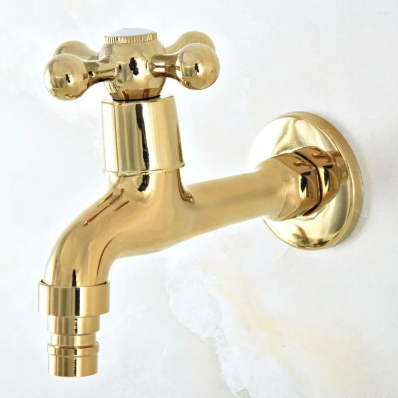 Bathroom Sink Faucets Gold Color Brass Single Hole Wall Mount Washing Machine Faucet Outrood Garden Cold Water Taps 2av143