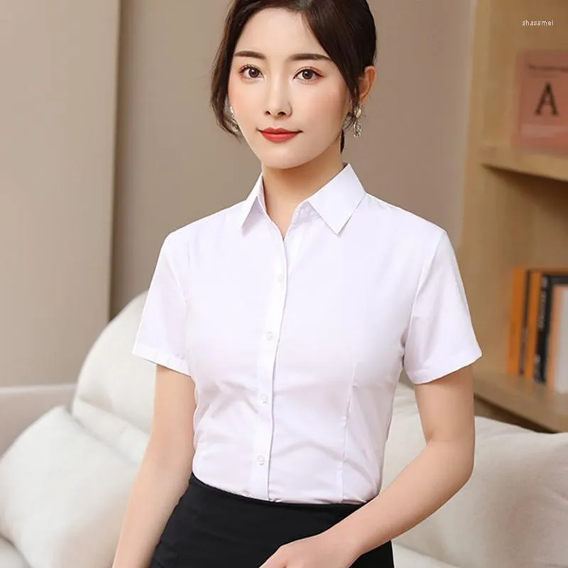 Women's Blouses Summer Women Blouse Shirt Short Sleeve White Black Dress Shirts Office Lady Work Wear Female Blusas Camisa Mujer XL XXL