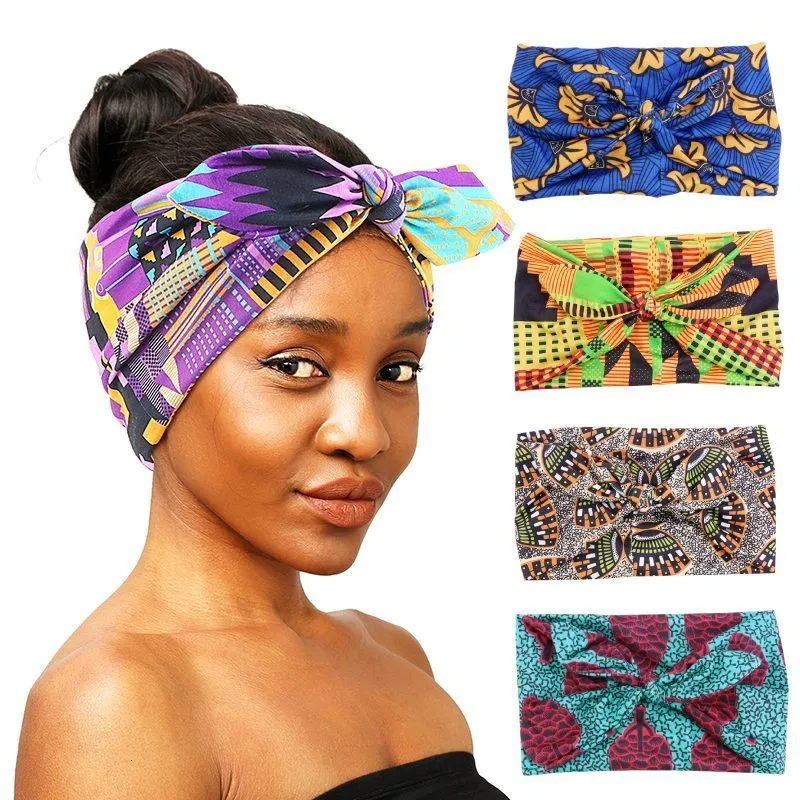 Hoofddeksels Haaraccessoires Afrikaanse Print Vrouwen Hoofdband Knoop Boog Stijl Stretch Bandana Make Up Yoga Sport Band 230721