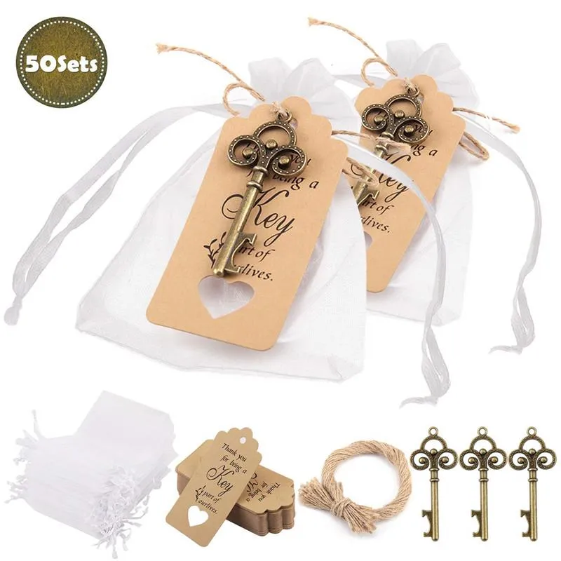 Openers 50 stks/set Sleutel Flesopener Wijnopener Huwelijksgeschenken voor Gasten Bruiloft Gunsten Souvenir Geschenken