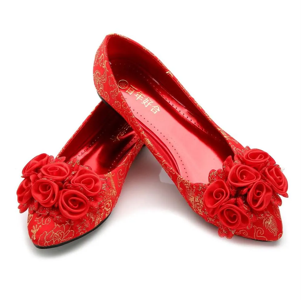 Grande taille chaussures de mariage rouge chinois talons hauts chaussures de mariée Cheongsam chaussures A02308g