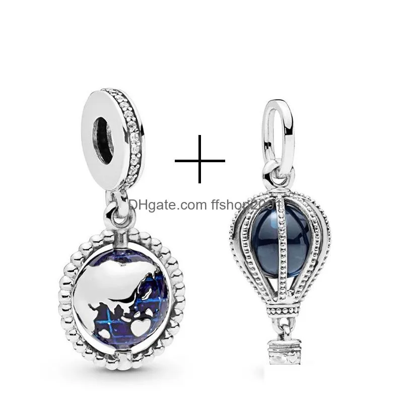 Charms Haute Qualité 925 Sterling Sier Bleu Émail Globe Charme Pour Original Pandora Femmes Bracelet Collier Diy Bijoux De Mode Acce Dh7Ds