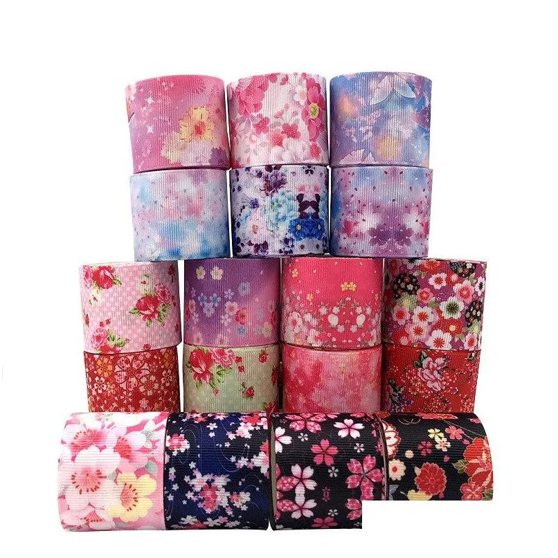 Cadeaupapier 50 Yards/Roll Grosgrain Linten Handgemaakte Diy Haar Boog Materiaal Verjaardagsfeestje Decoratie 20 Patronen Drop Levering Thuis Ga Dhs2K