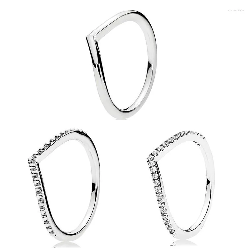 Cluster Rings Authentique 925 Sterling Silver Sparkling Wish Bone Avec Bague En Cristal Pour Les Femmes De Noce Europe Fashion Jewelry