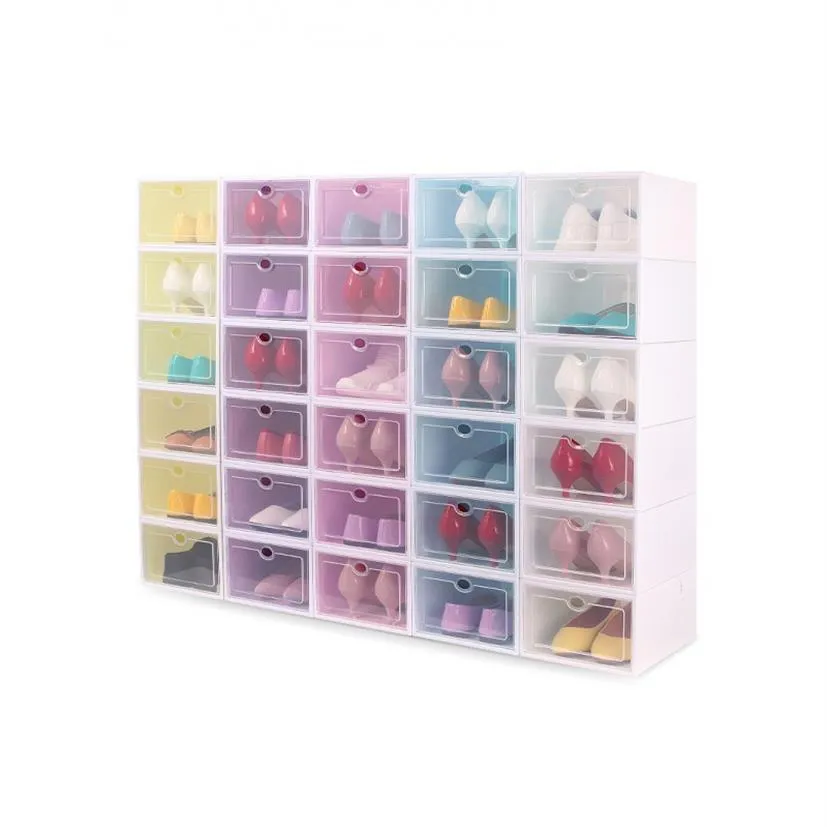 Shoes Boxes Set Multicolor Foldable Storage Plastic Clear Home Shoe Rack Organizer Stack Display Box 22 H1203M
