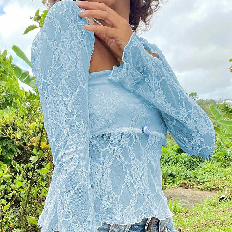 2024Lace Mesh Sheer Crop Top 2-Piece Set - Fairy Coquette