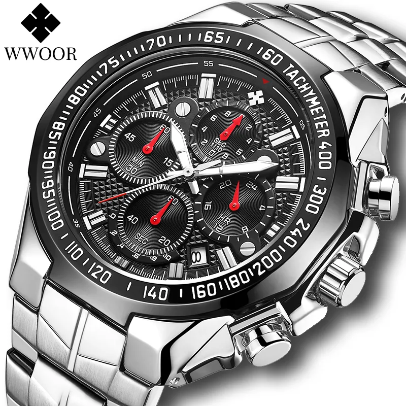 WWOOR Watch For Men Top Brand Luxury Classic Sport Quartz Watches Men Steel Waterproof Chronograph Wristwatch Relogio Masculino