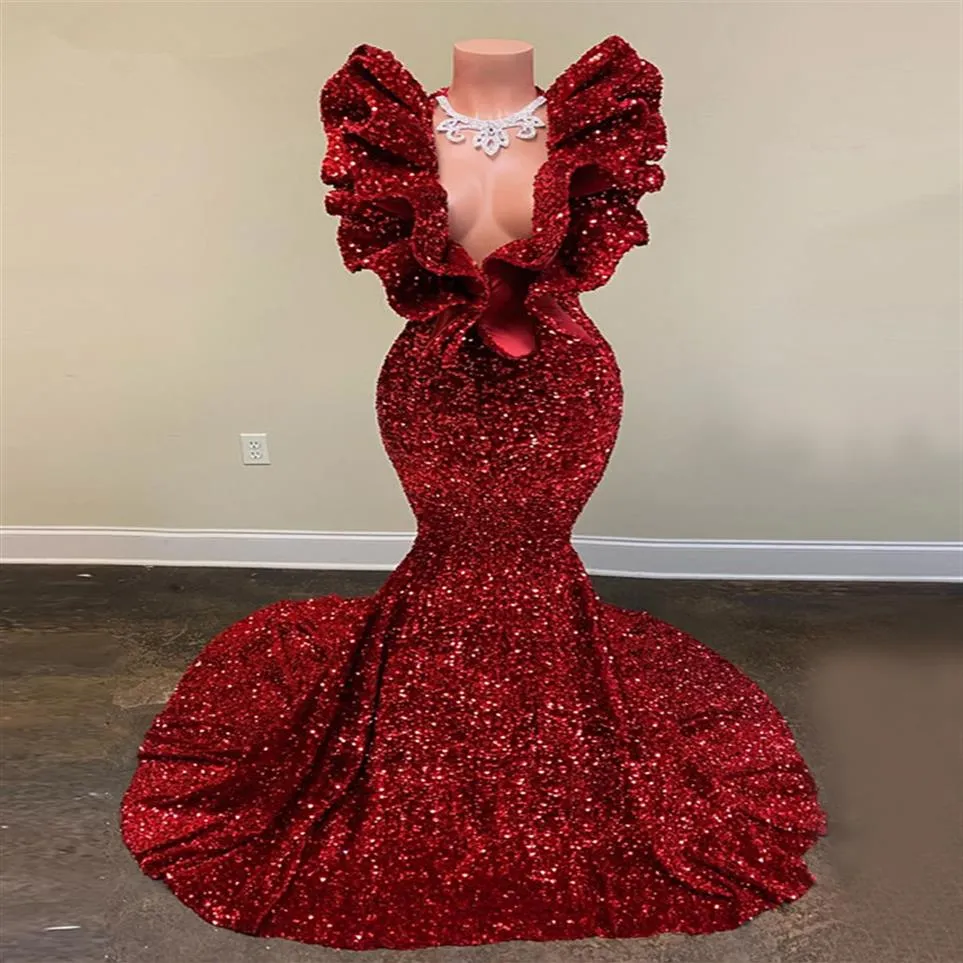 Red Carpet Party -jurken beroemdheden avondjurken bling pailletten sexy v nek prom jurk volle mouwen gewaad de soiree264J