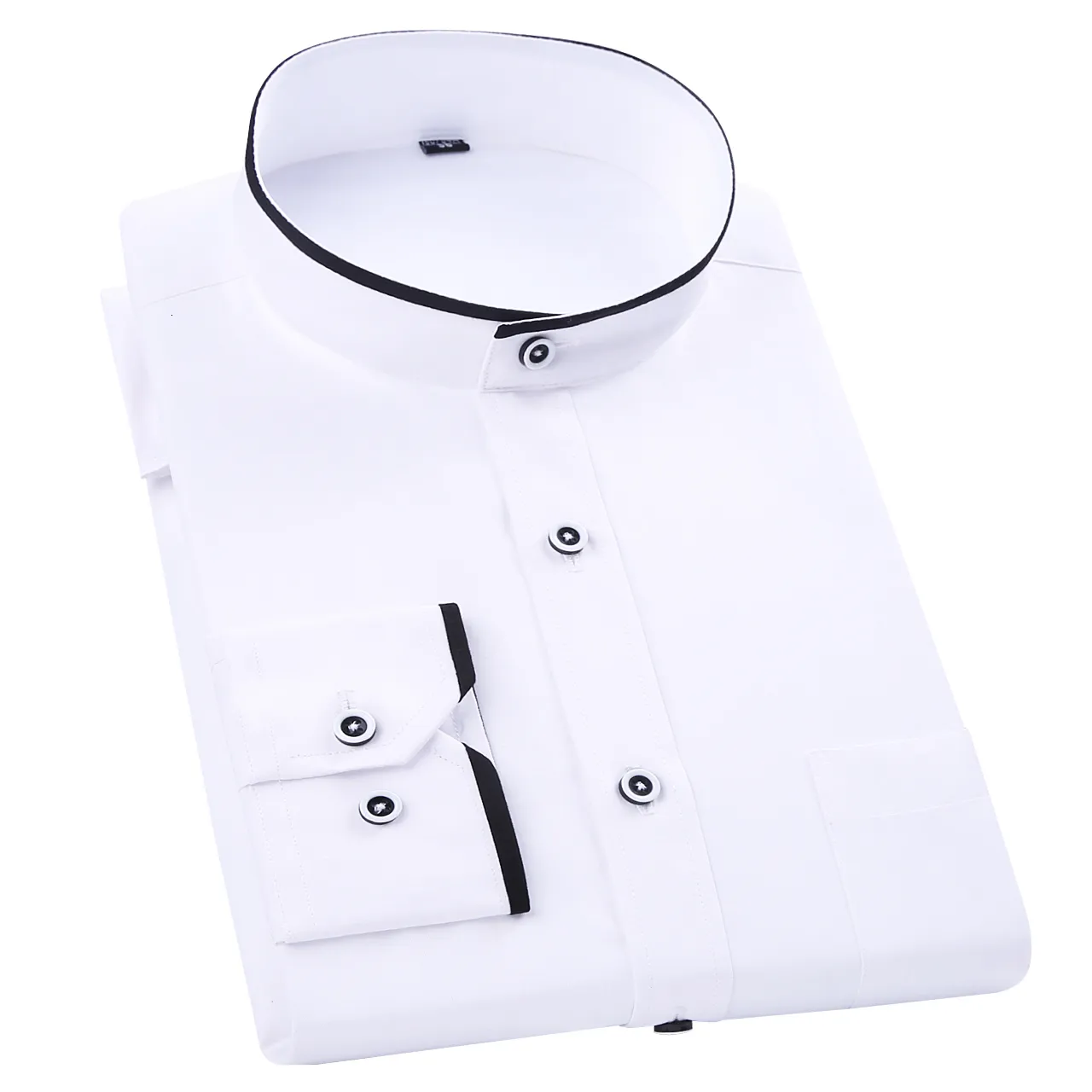 Men's Dress Shirts Fashion Stand Collar Long Sleeve Slim Fit soft comfortable men dress shirts party wedding male tuxedo shirts 230721