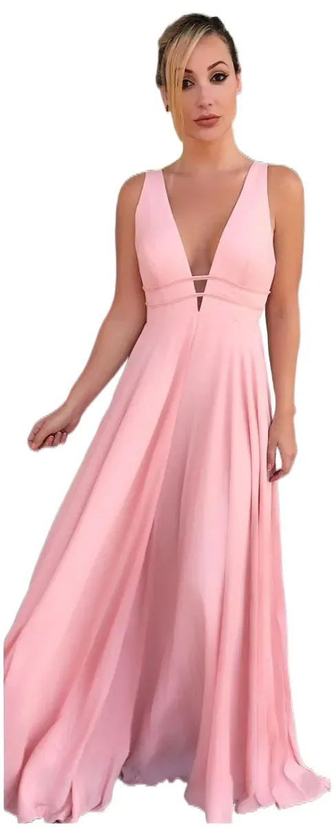 slim fit dress slacks Hot Pink V Neckline Prom Dress With Stretch Fabric And Corset Back main image 1