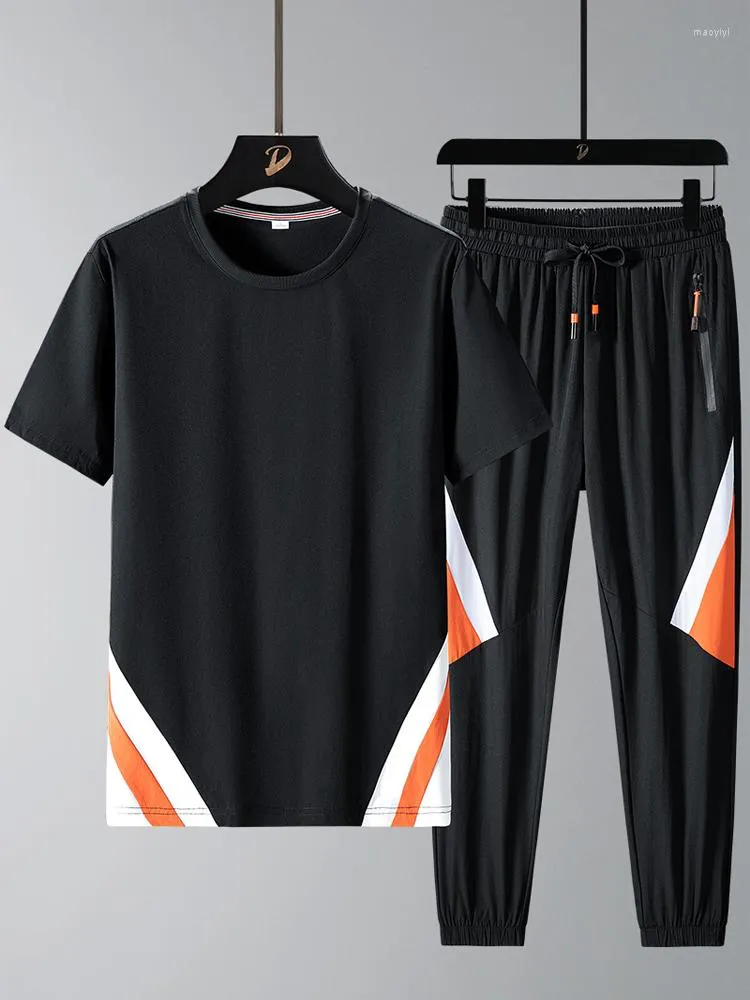 Erkek Trailtsits 2023 2 Parça Setleri Plus Boyut Trailsuit Street Giyim Moda Patchwork T-Shirts Pants Hızlı Kuru Ter Takas 8xl