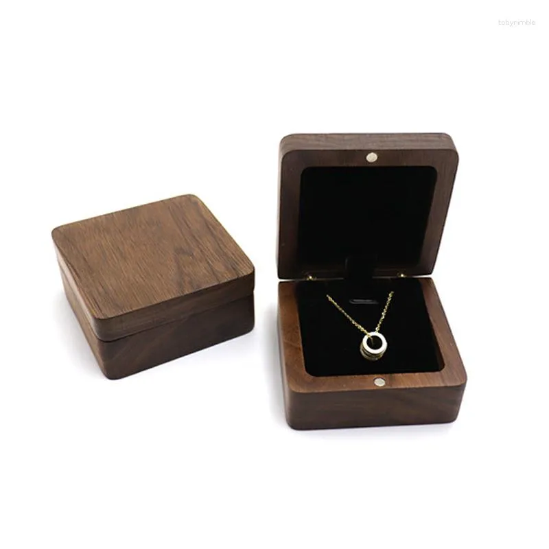 Smycken påsar svart valnöt fönster box mode hänge halsband liten presentförpackning lagring