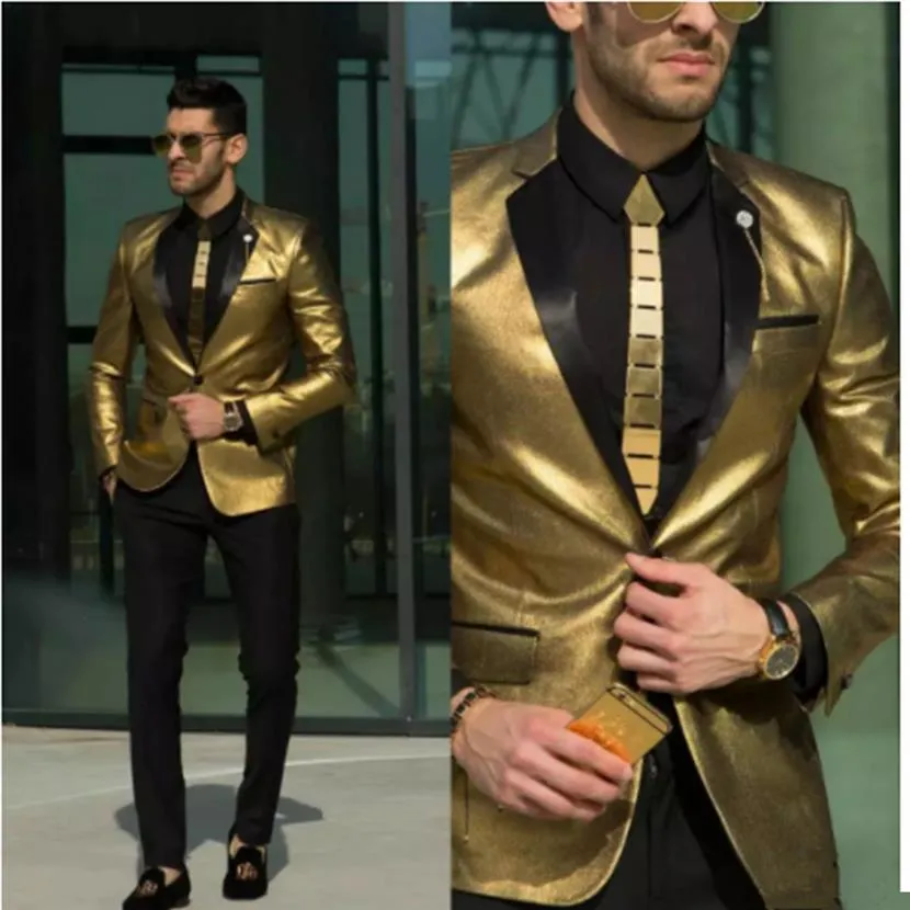 Solove 018 New Gold Wedding Men Suit Smoking Due pezzi Slim Fit Sposo One Button Suit230S