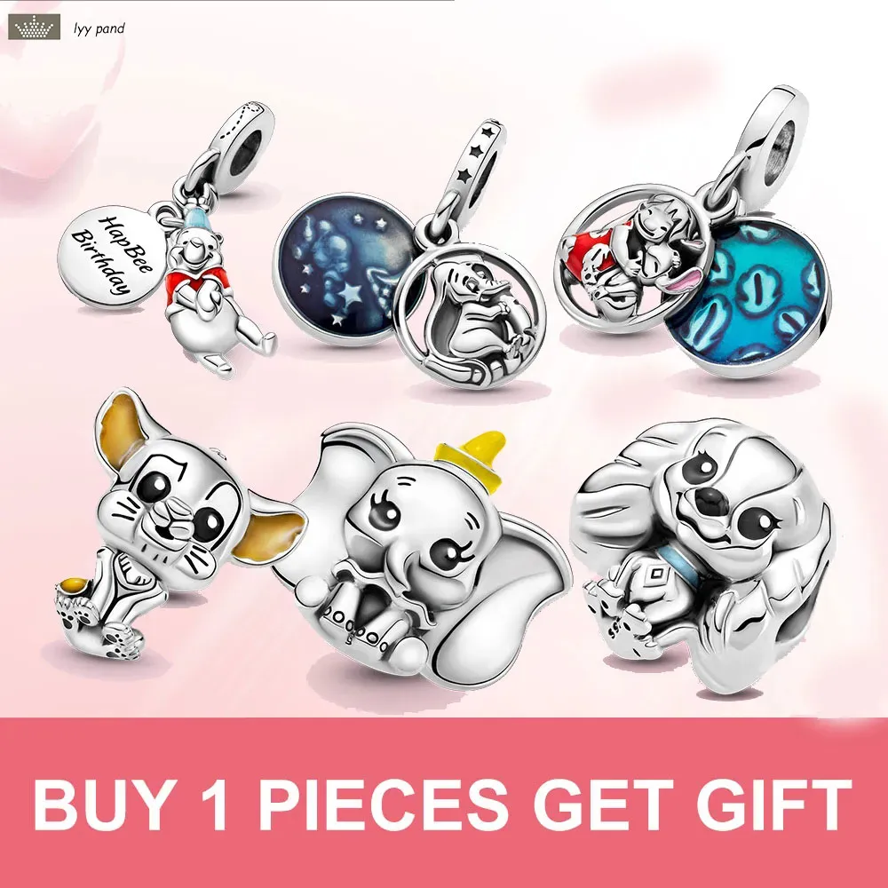 925 Silver Fit Pandora Charm 925 Bracelet Stitch Jewelry Lion Little Bear Baby Elephant for Women Charms Set for Pandora Charms Jewelry 925 Charm Beads Accessories