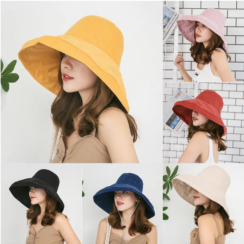 Cappelli a tesa larga Primavera Estate Cappello da donna Secchio piatto in lino per il sole da viaggio Giapponese pieghevole Tinta unita Pescatore semplice femminile