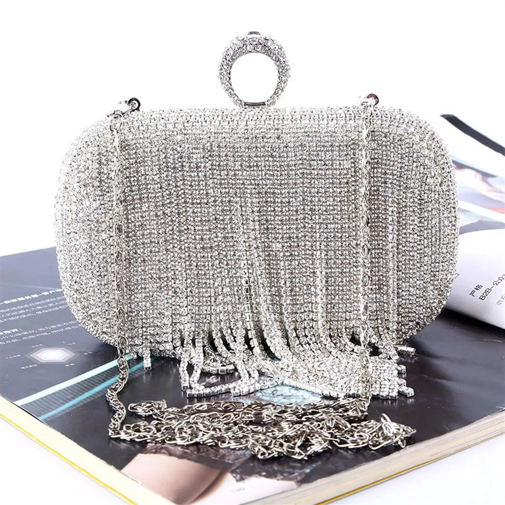 Nouveaux strass pochette pour femmes sacs diamants glands bague sacs de soirée cristal mariage sacs à main de mariée sac à main sacs302U