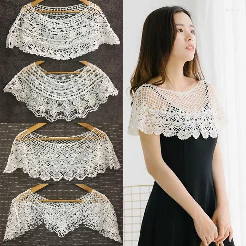 Sciarpe Hollow Crochet Lace Evening Cape Shell Pattern Pullover Scialle Wrap Nappe Decor Abito estivo Accessori moda Wraps