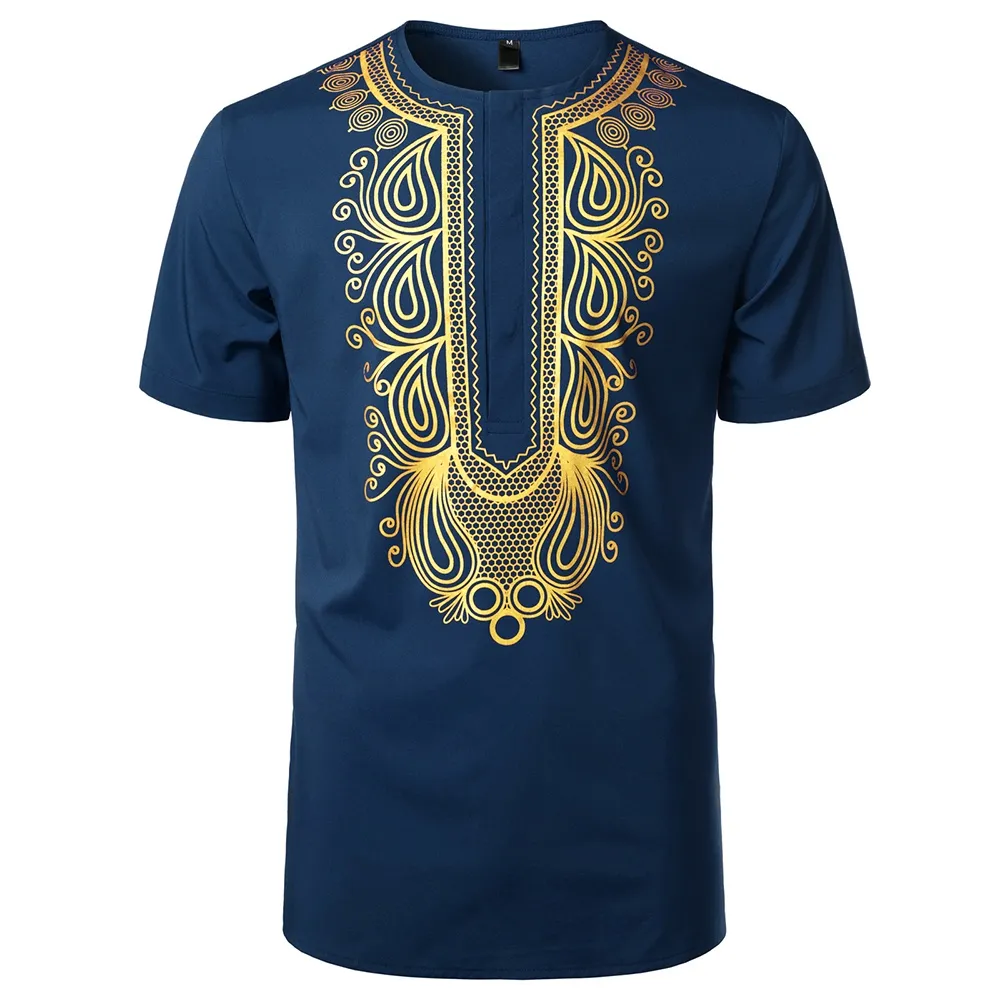 Mode männer T Shirt Afrikanischen Stil Gold Prägung 3d Druck Casual Kurzarm Lose Übergroßen T-shirts Für Top Kleidung camise