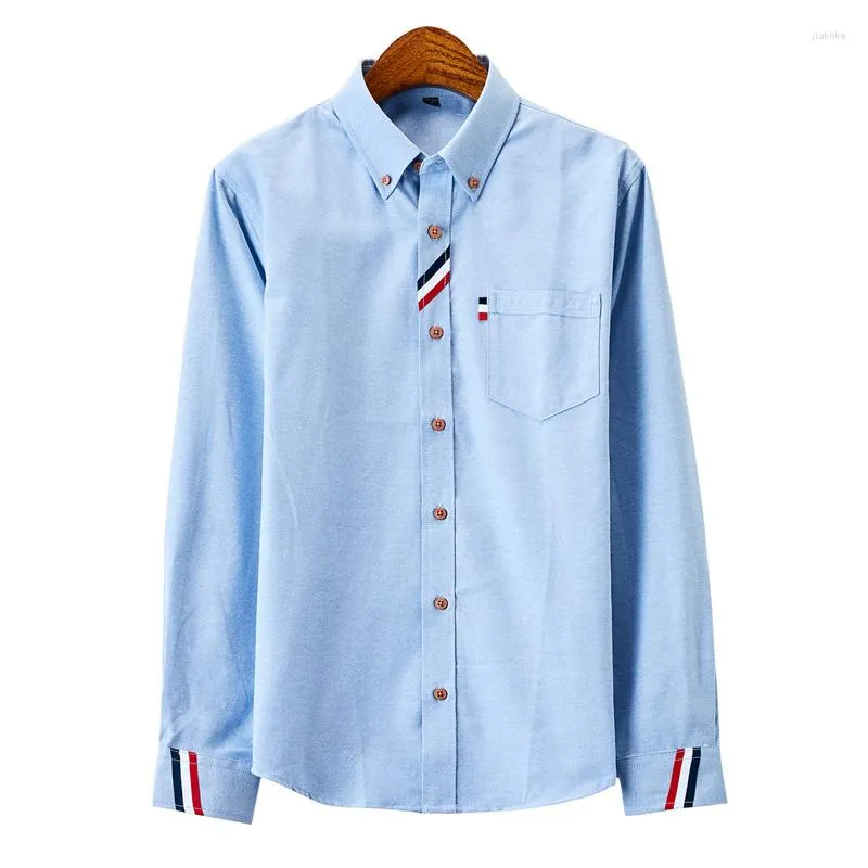 Men's Casual Shirts Clotin Solid Oxford Dress Wite Sirt Sinle Patc Pocket Lon Sleeve Reular-fit Button-down Tick Sirts