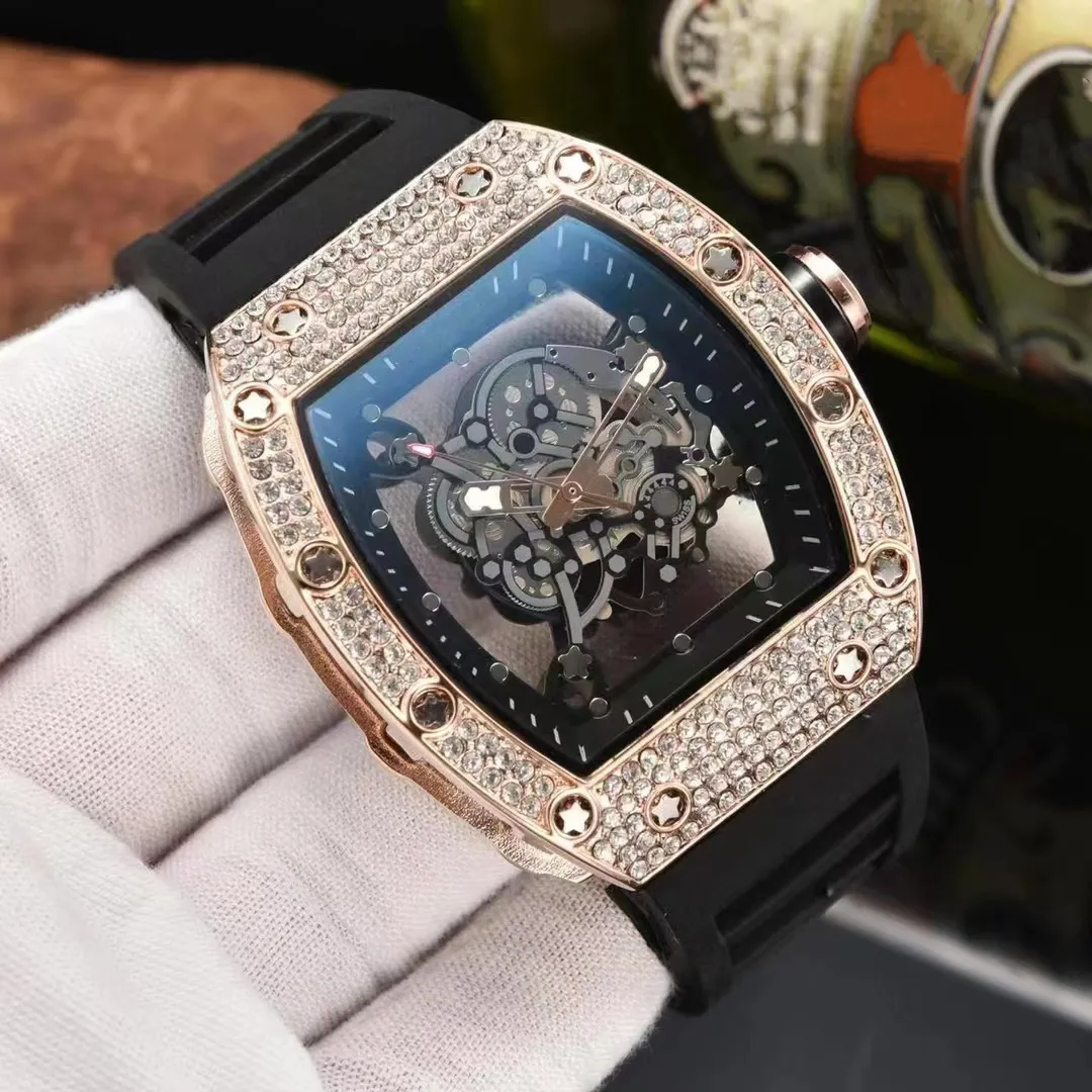 RI-MI Men Watch Designer Luxury Skeleton Diamond Design Multicolor Economical Classic Vintage Quartz Movement Markers Man Watch