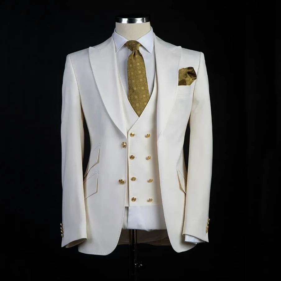 Smoking da sposo stile classico Abito da sposo con risvolto grande Pesked Blazer bianco come abito da sposa Abito da uomo su misura Giacca pantaloni vest298T