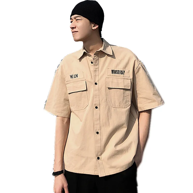 2021 Men Shirts Summer Short Sleeves Hawaii MensTurn-down Collar Loose Casual Shirt Pockets Korean Style Youth Streetwear