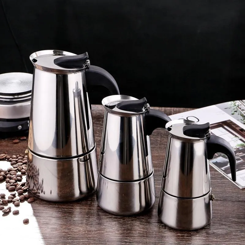 Tools Moka Coffee Pot Espresso Latte Percolator Stove Coffee Maker Espresso Pot Italian Coffee Hine 200/300/450ml Stainless Steel