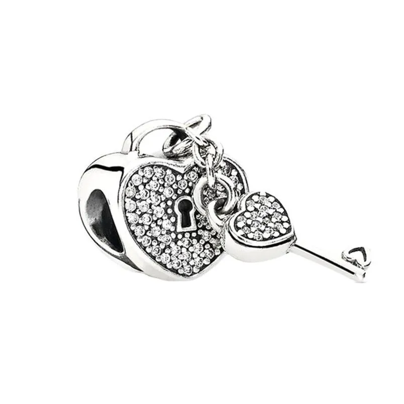 Charms Haute Qualité 925 Sterling Sier Key Lock Charme Perle Pendentif Pour Original Pandora Bracelet Collier Dames De Mode Diy Bijoux Dh46H