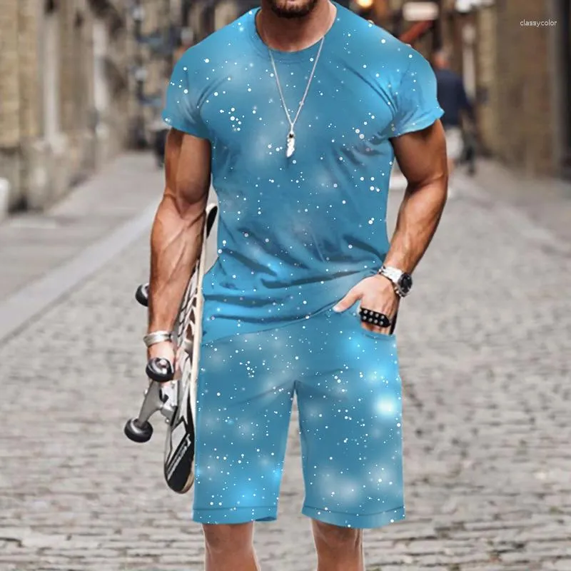Herrspårar T-shirt Shorts Set Summer Snowflake Outfit Tracksuit Fashion Tops Street 3D Tryckt 2023 O Neck Short Sleeve Beach