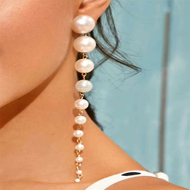 Stud NINGW bijoux coréens élégants perles simulées longues boucles d'oreilles pour femmes Vintage blanc rond perle cadeau de mariage 230721