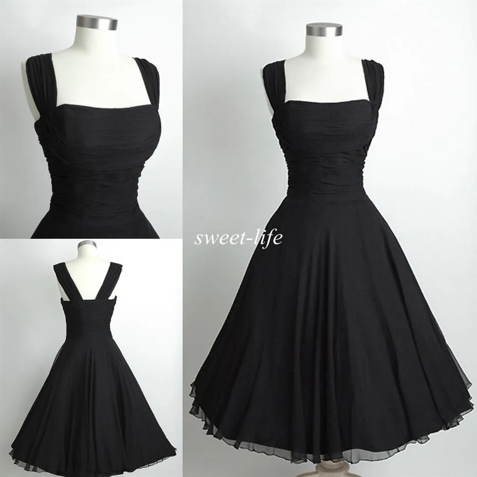 Korte Feestjurk Knielengte Vintage Audrey Hepburn Style Spaghetti Prom Cocktail Avondjurken Bruidsmeisjes Dresses296f