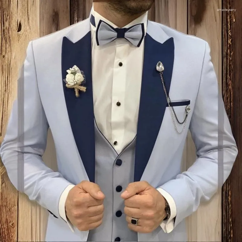 Męskie garnitury Single Beded Wedding Tuxedo for Men Groom Formal 3 sztuki na zamówienie Slim Fit Fashion Business (kamizelka spodni)