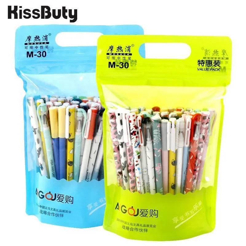 Gelpennor 20/40/50/100 st/set Cute Animal Erasable Gel Pens 0,5 mm svartblå bläck Gel Pen Set School Office Writing Stationery Supplies 230721