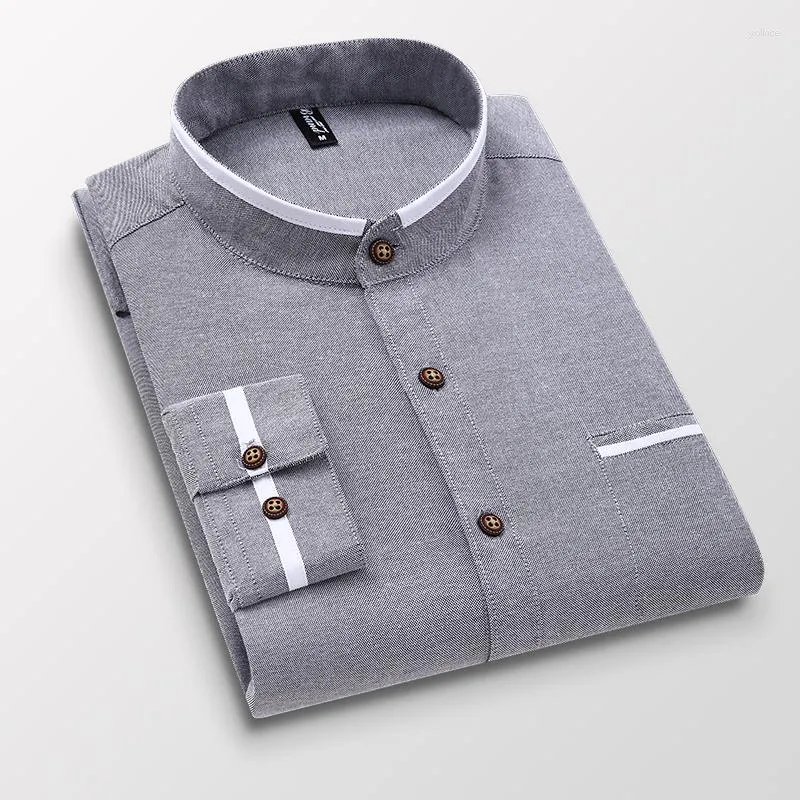 Men's Dress Shirts Stand Collar Slim-fit Shirt With Color-blocking Single-breasted Button Formal Business Casual Work Attire Long Sleeves.