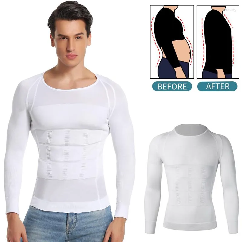 Camisa de compressão modeladora corporal masculina sem costura regata modeladora de manga comprida camiseta esportiva atlética para corrida modeladora treino