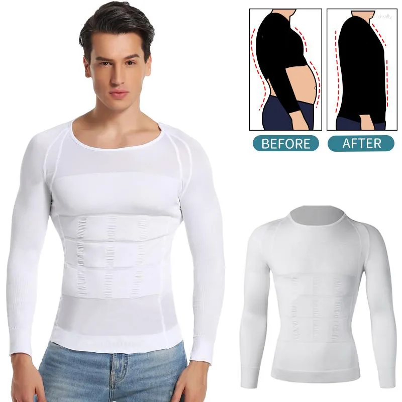 Body Shapers pour hommes Compression Shirt sans couture à manches longues débardeur Shaper amincissant T-Shirt Sports athlétiques course Shaperwear entraînement