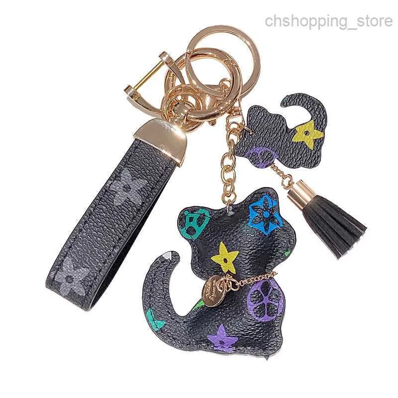 Chat diamant conception voiture porte-clés faveur fleur sac pendentif breloque porte-clés pour hommes mode Pu Animal porte-clés accessoires