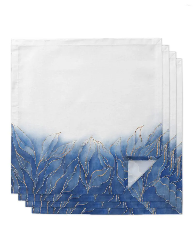 Table Napkin 4/6/8pcs Kitchen Abstract Gradient Leaves Navy Blue Napkins Dinner For Wedding Banquet Party Decoration