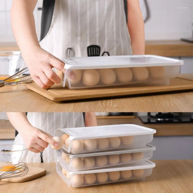 Förvaringsflaskor auto rullande ägghållare lådan kylskåp container kylskåp mat sparare hem kök stapelbara