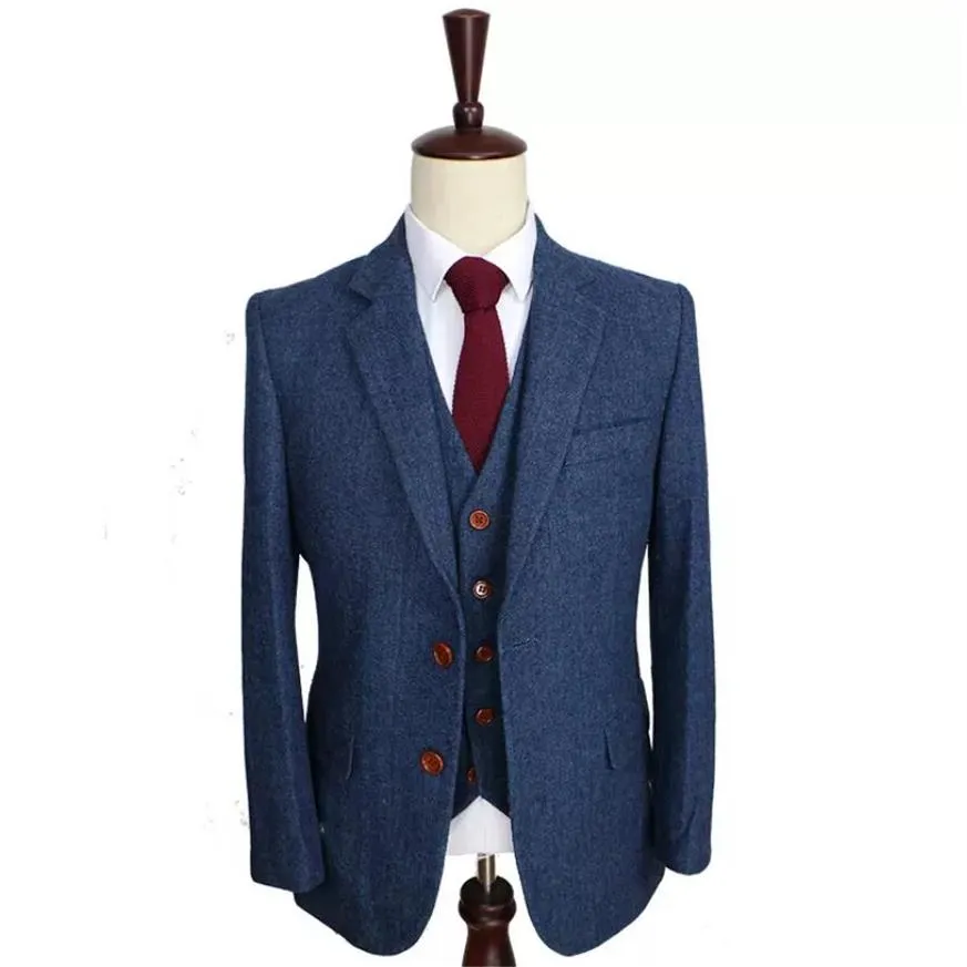 Laine Bleu Smokings De Mariage À Chevrons Rétro Gentleman Style Costumes Pour Hommes Sur Mesure Costume Blazer Costumes Pour Hommes Veste P266r