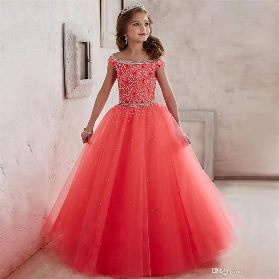 2018 Prinzessin Flieder Kleine Braut Langes Festzugskleid für Mädchen Glitz Puffy Tüll Ballkleid Kinder Abschlusskleid Vestido2343242231p